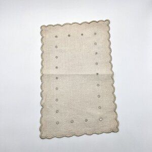 Vintage Linen Doily Scalloped Edge Cutwork Rectangle